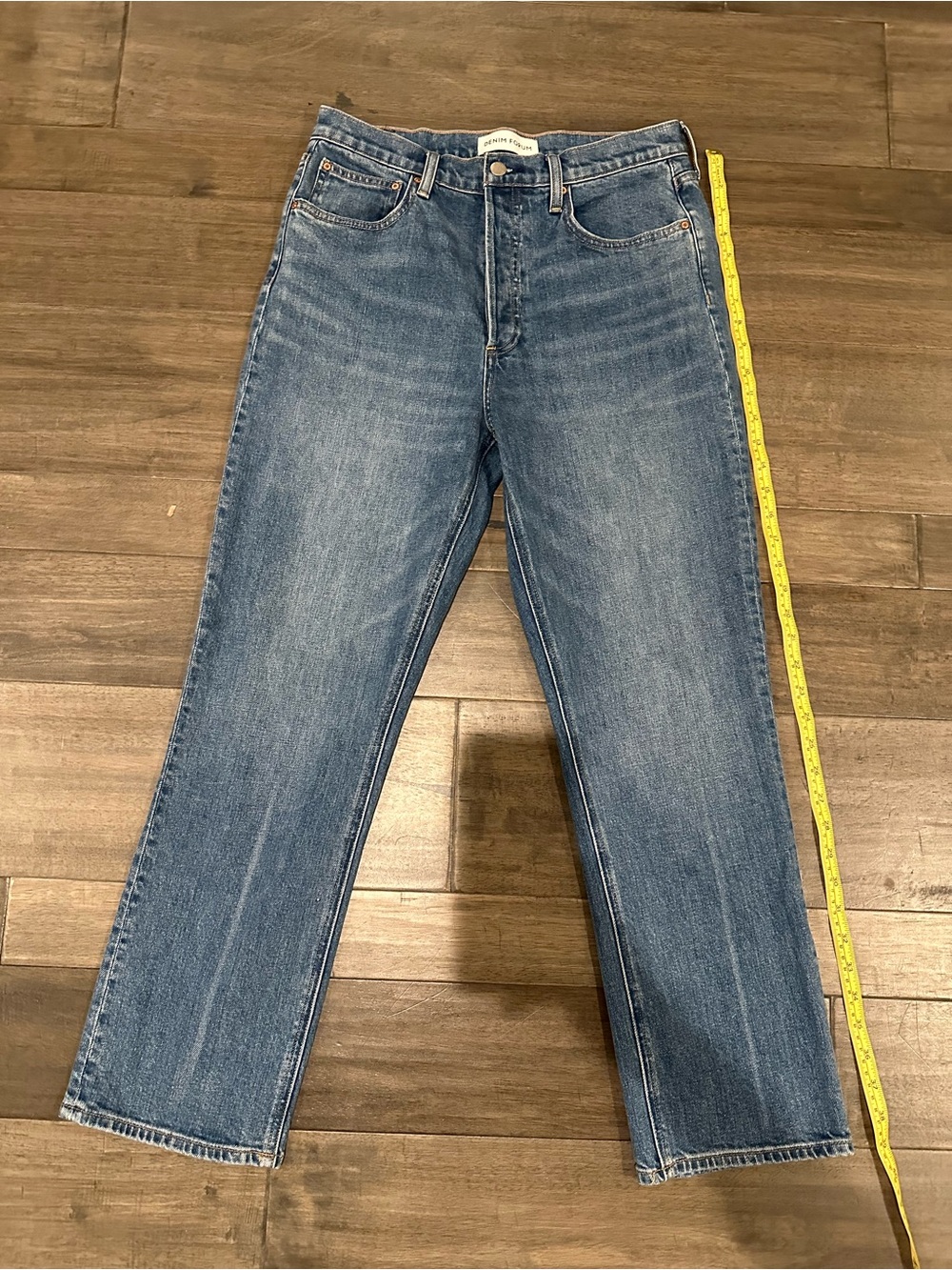Denim Forum Women’s Straight Jeans in Mid Blue Wash